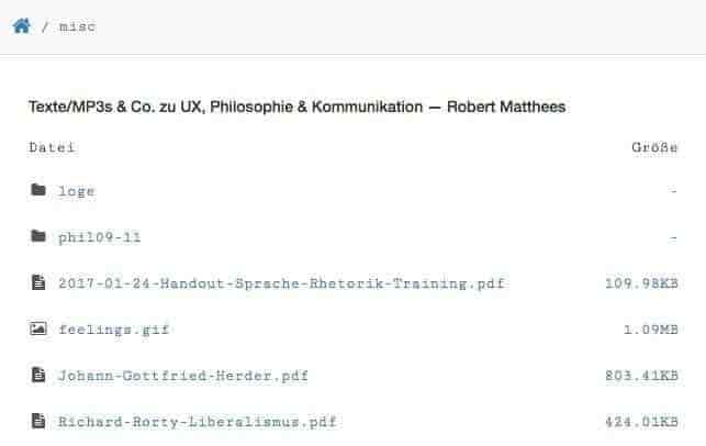 Screenshot: Ordner mit Texten und MP3a zu UX, Kommunikation, Philosophie